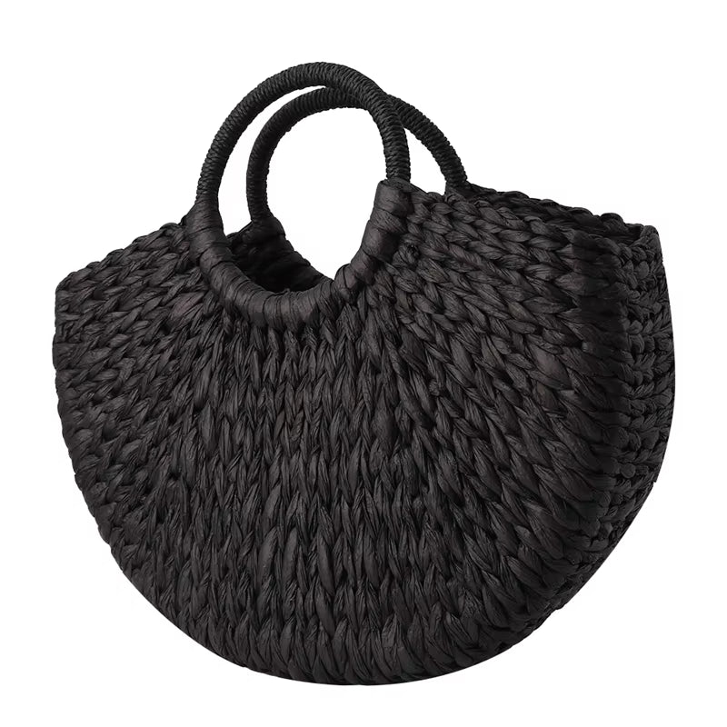 Women New Imitation Straw Handbags Woman Handmade Woven Basket Weave Handbag for Femme Ladies Simple All-Match Handbag